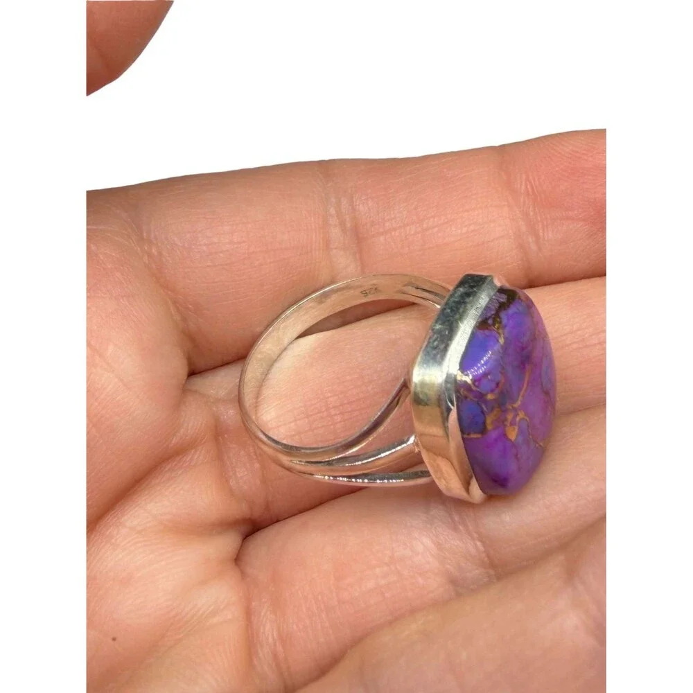 Kingman Purple Copper Turquoise Ring Size 10 Solid 925 Sterling Silver